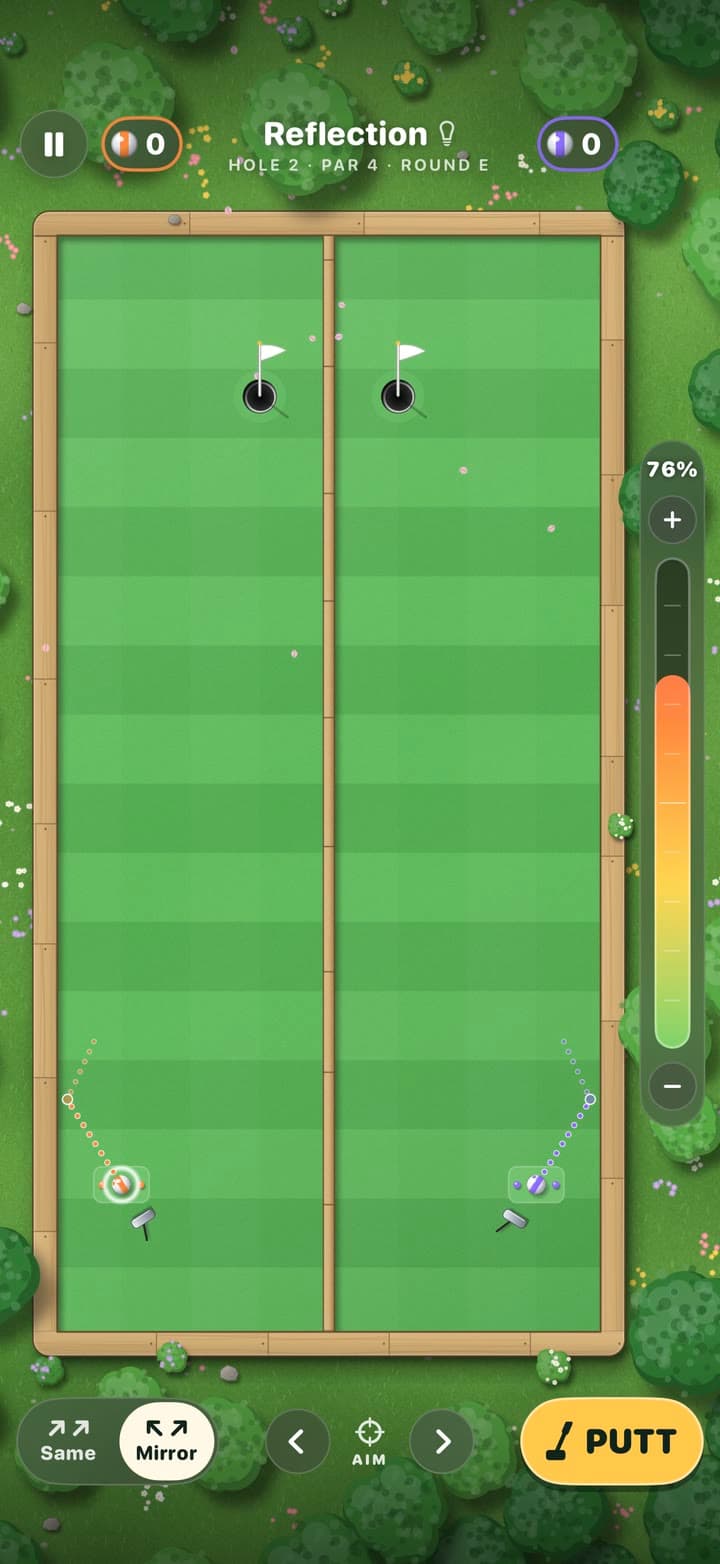 Mirror on: the two guides point away from each other, toward cups on opposite sides.